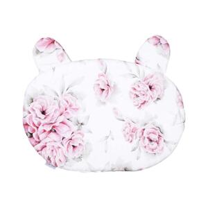 Dětský bavlněný polštář s oušky - růžové květy, QM POD-MIS-BINBL 25x30 cm