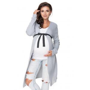 Šedý těhotenský kardigán s páskem kontrastní barvy, PKB1175 70029 UNI