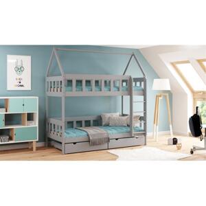 Dětská patrová domečková postel - 190x90 cm, MW154 CHWAT Vanilka Dva malé na kolečkách Dodatečná odnímatelná bariéra na spodní postel