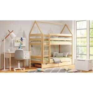 Dětská patrová domečková postel - 190x80 cm, MW159 PIĘTROWY Modrá Dva malé na kolečkách Dodatečná odnímatelná bariéra na spodní postel