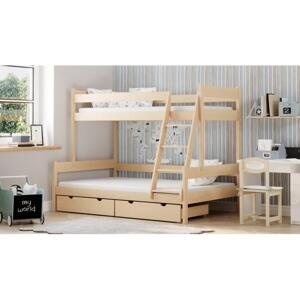 Patrová dětská postel - 90/120x200 cm, MW219 FAMILIJNE Olše Dva malé na kolečkách Dodatečná odnímatelná bariéra