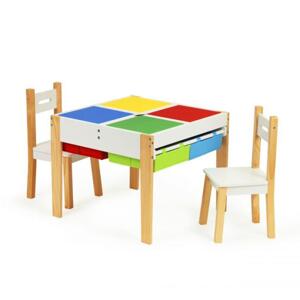 Dřevěný set 2 židlí a stolu se šuplíky, Multi__XKF002