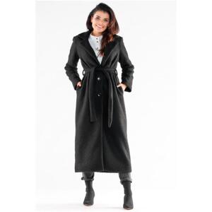 Dlouhý černý kabát s páskem, A545 M