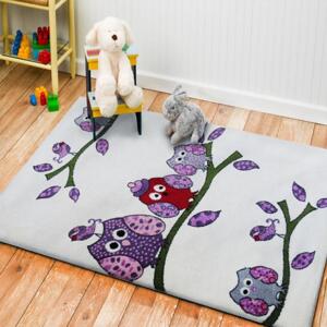 Bílý dětský koberec s motivem sovičiek, BEL-01-CREAM-240X330 240x330cm