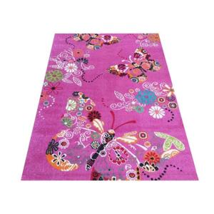 Růžový koberec s motivem Motýli, BEL-114-LIL-160X220 160x220cm