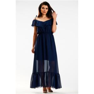 Šifonové maxi šaty tmavě modré barvy, A587 M