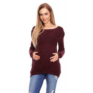 Těhotenský prodloužený svetr s copem vpředu v bordó barvě, PKB821 40029 UNI