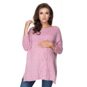 Růžovo-fialový oversize svetr s rozparky po boku a copem pro dámy, PKB995 30075 SKLUNI UNI