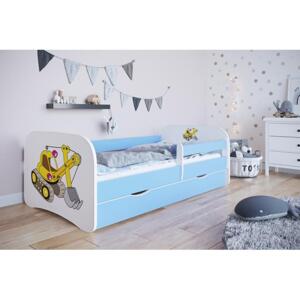 Postel s obrázkem bagru - Babydreams 180x80 cm, KK152 Babydreams - Koparka NE Modrá Bez matrace
