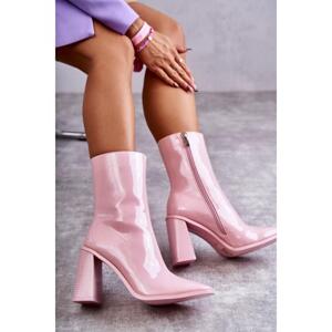 Růžové lakované kozačky pro dámy, C-229 PINK__21889-36 36