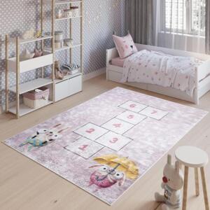 Růžový koberec s dětskou skákací hrou, TAP__9731 PRINT EMMA-120x170 120x170cm