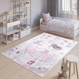 Dětský růžový koberec s baletkou, TAP__9731 PRINT EMMA-80x150 80x150cm