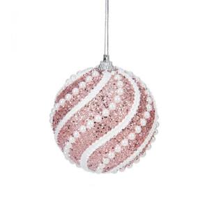 Růžová vánoční koule s perlami, KSN150