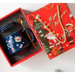 Keramický modrý hrnek s vánočním motivem, KUBSWN