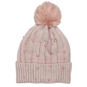 Zimní růžová čepice s perlami, CZ36WZ1