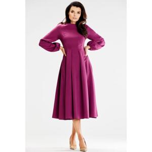 Švestkové rozšířené midi šaty, A583 M