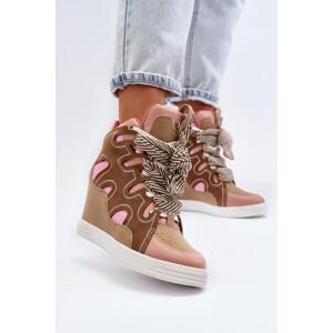 Dámské růžové sneakersy na klínovém podpatku, NS393P PINK__29985-38 38