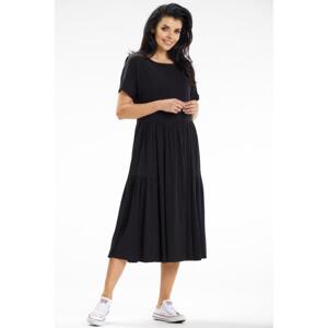 Černé volné midi šaty s krátkým rukávem, A633 M