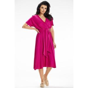 Růžové rozšířené dámské šaty s vázáním, A633 XL
