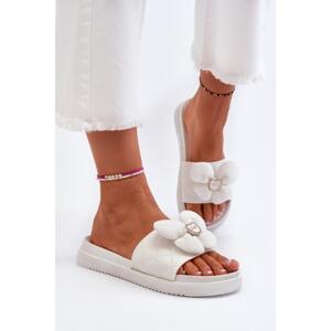 Dámské bílé pantofle s mašlí, M351 WHITE__30716-36 36