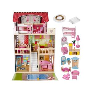 Dřevěný domeček s bazénem pro panenky, MX__5900779937239