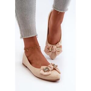 Dámské krémové baleríny s mašlí, ZA39P BEIGE__32704-40 40