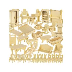 Sada dřevěného nábytku pro panenky - 34 kusů, MX__5900779950481