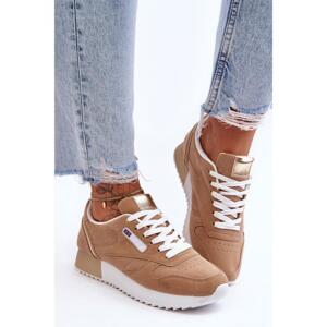 Béžové tenisky na platformě pro dámy ve výprodeji, BK939-63 KHAKI__26134-40 40