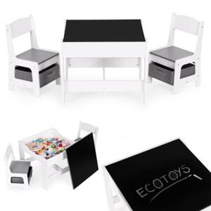 Bílý dětský set 2 židlí a stolu s křídovou tabulí, Multi__ZKC-1A