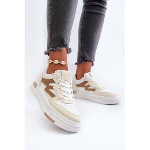 Béžové dámské tenisky na platformě ve slevě, C2156 BEIGE/BROWN__31360-38 38