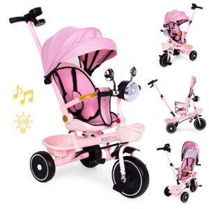 Růžová dětská tříkolka/kočárek s otočným sedadlem, Multi__WQL-186 PINK