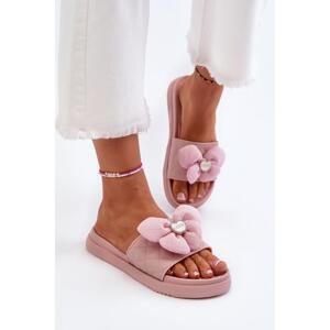 Růžové dámské pantofle s mašlí v akci, M351 PINK__30717-36 36