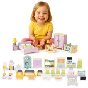 Sada dřevěných doplňků do domečku pro panenky, Multi__HC751028