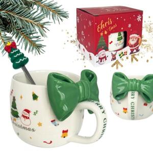 Vánoční hrnek s mašlí a lžičkou - 400 ml, KB25ZIE