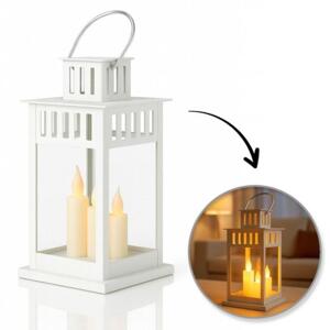 Bílá LED lucerna s imitací svíček 8 x 15 cm, LAMP57B