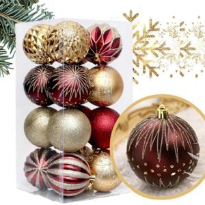 Sada vánočních koulí ve zlato-červené barvě - 16 ks, BSN58