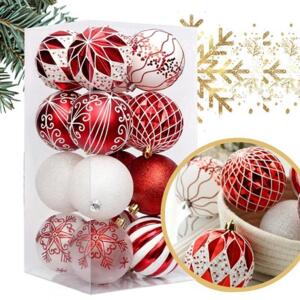 Sada bílo-červených vánočních koulí - 16 ks, BSN57