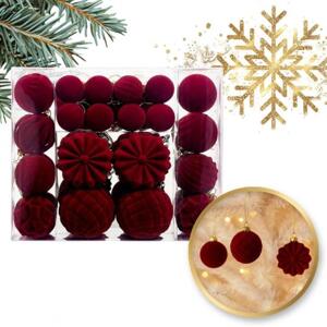 Sametová sada bordových vánočních ozdob - 48 ks, BSN72