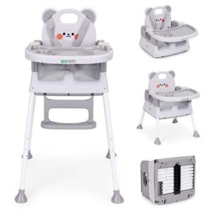 Šedá dětská židle na krmení 3v1 s dvojitým podnosem, Multi__HC523-GY