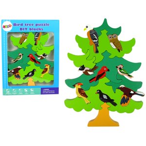 Dřevěné puzzle strom s lesními ptáky
