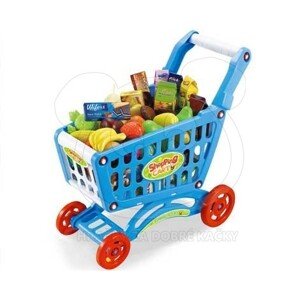 Dětský nákupní vozík s příslušenstvím, 56 dílů modrý
