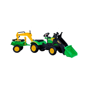 Šlapací traktor Benson s přívěsem a lžíci zelený