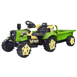 Elektrický traktor s přívěsem zelený