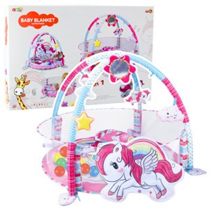 Lean Toys Dětská hrací podložka s míčky a bazénem 3v1 jednorožec, růžová