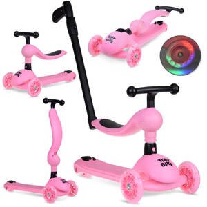 Dětská koloběžka 2v1 Tiny Bike se svítícími koly růžová