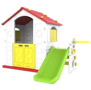 Dětský zahradní domek 3v1 se skluzavkou a basketbalovým košem