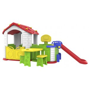 Dětský zahradní domek 5v1 s červenou střechou