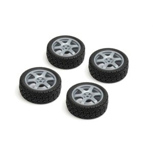 CARTEN nalepené Rally gumy 26mm na stříbrných 6 papr. diskách, 0mm OFFset, 4 ks. Příslušenství auta IQ models
