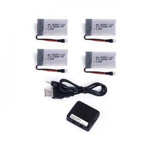4x 600mAh 3,7V + nabíječka na 4 baterie Díly - RC drony IQ models