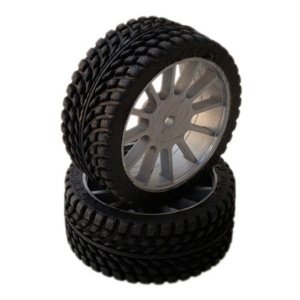 1/10 GT Sport/Rally gumy nalepené gumy, šedé disky, 2ks. Příslušenství auta IQ models
